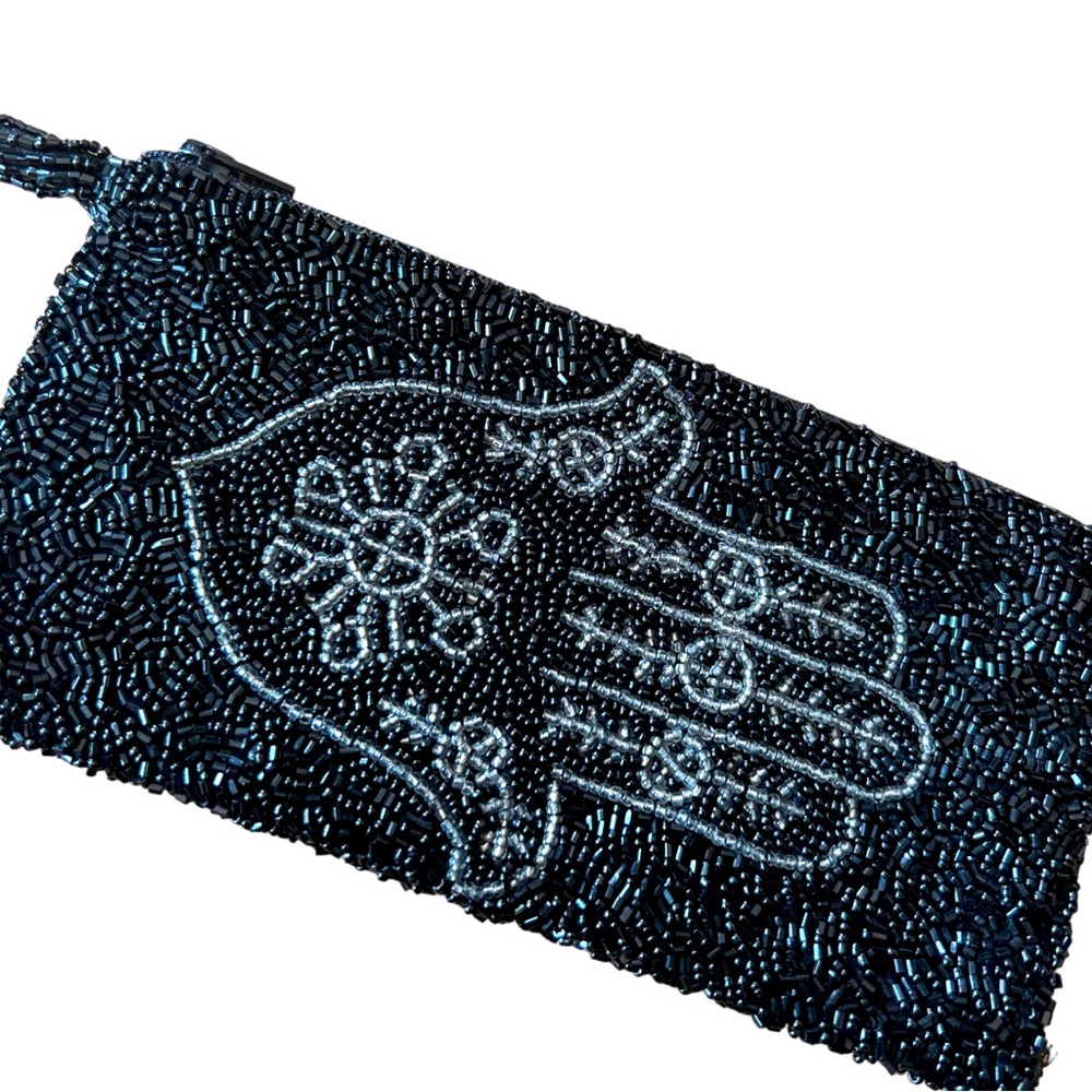 MOYNA hamsa Fully Beaded Black Wristlet